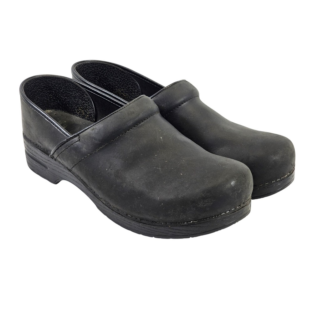 Dansko Professional Men Black Oiled Leather Clogs Size 48 Slip On Work Shoes euc